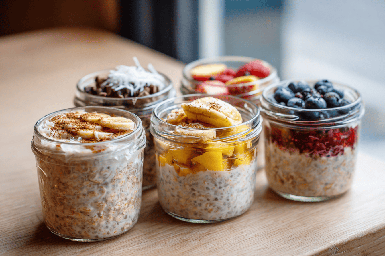 Cremige Overnight Oats mit Heidelbeeren im Glas